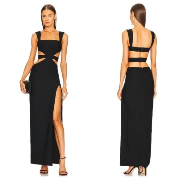 NWT Michael Costello x Revolve Sadie Black Cut Out Square Neck Maxi Dress Gown - Picture 4 of 8